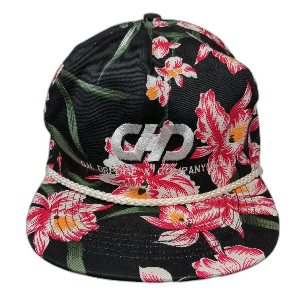 San Sun C.H. Dredge & Company Trucker Black Floral Rope Snapback Hat Vintage